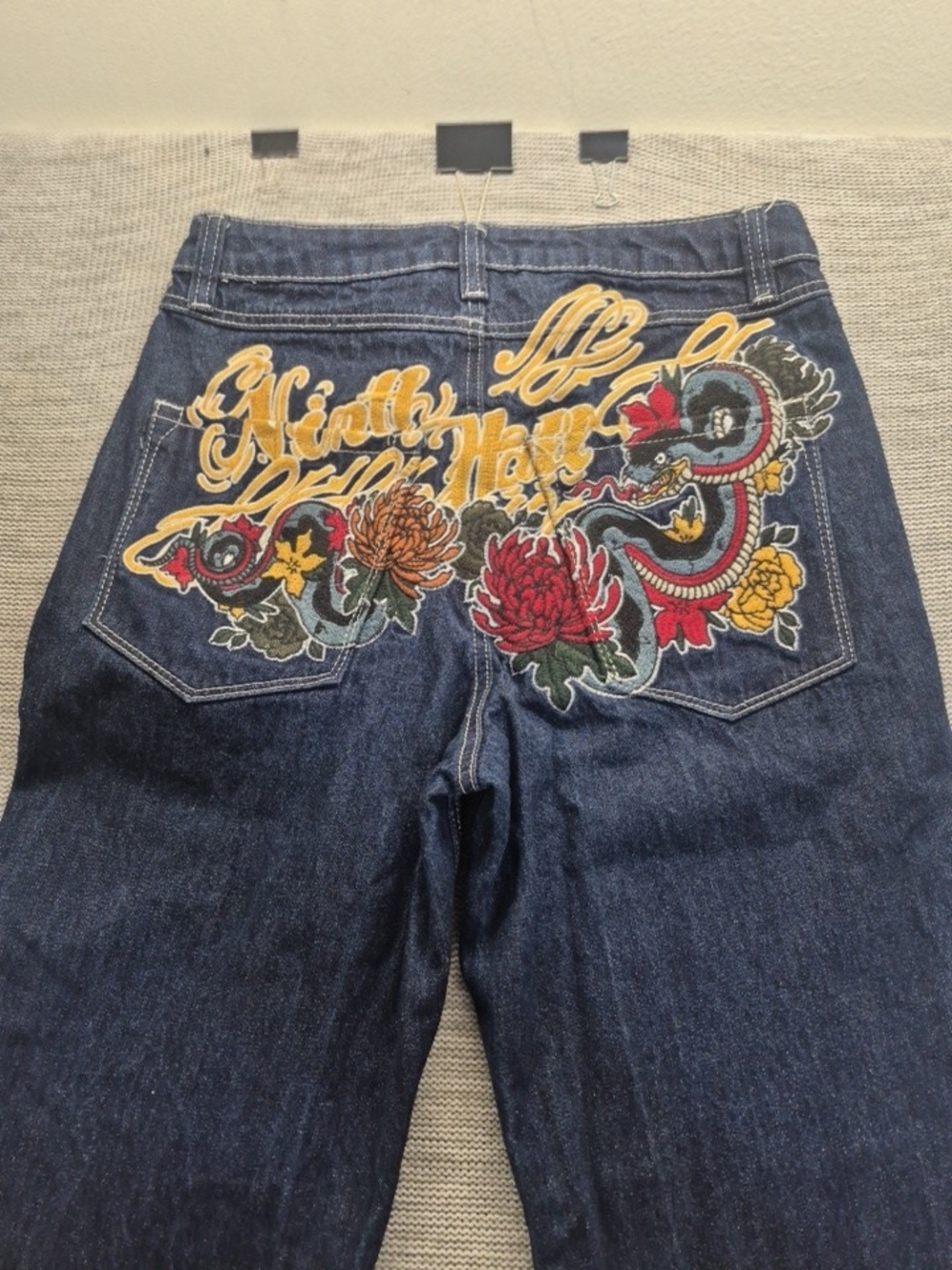 Ninth Hall Ambush Jeans Mens 30x27 Embroidered Dragon Floral Graphic Denim Pants